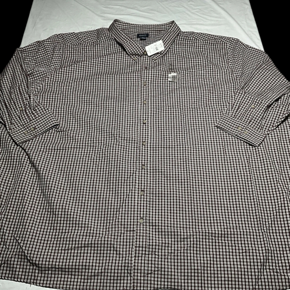 Harbor Bay DXL Men's 8XL Big & Tall Plaid Button-Down Shirt Maroon White NWT